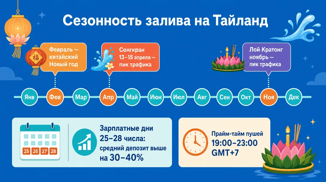 Календарь сезонности залива на Таиланд по месяцам и праздникам