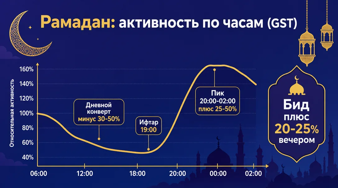 График активности аудитории ОАЭ в Рамадан по часам