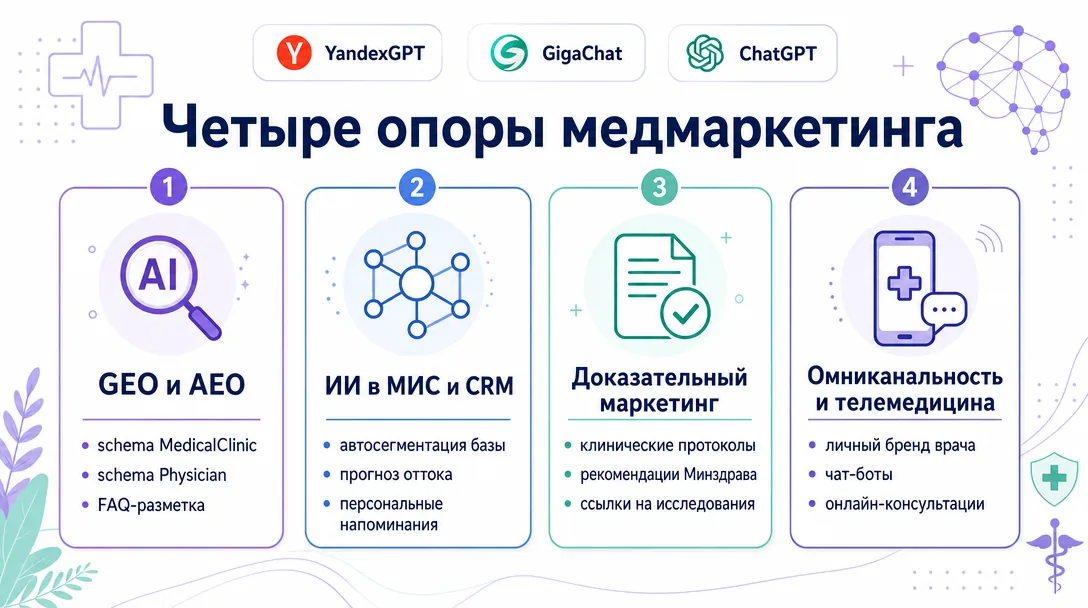 Инфографика трендов медицинского маркетинга: ИИ, GEO и AEO