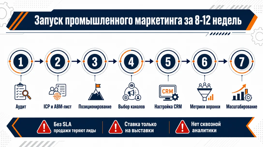 Схема запуска промышленного маркетинга за 8-12 недель