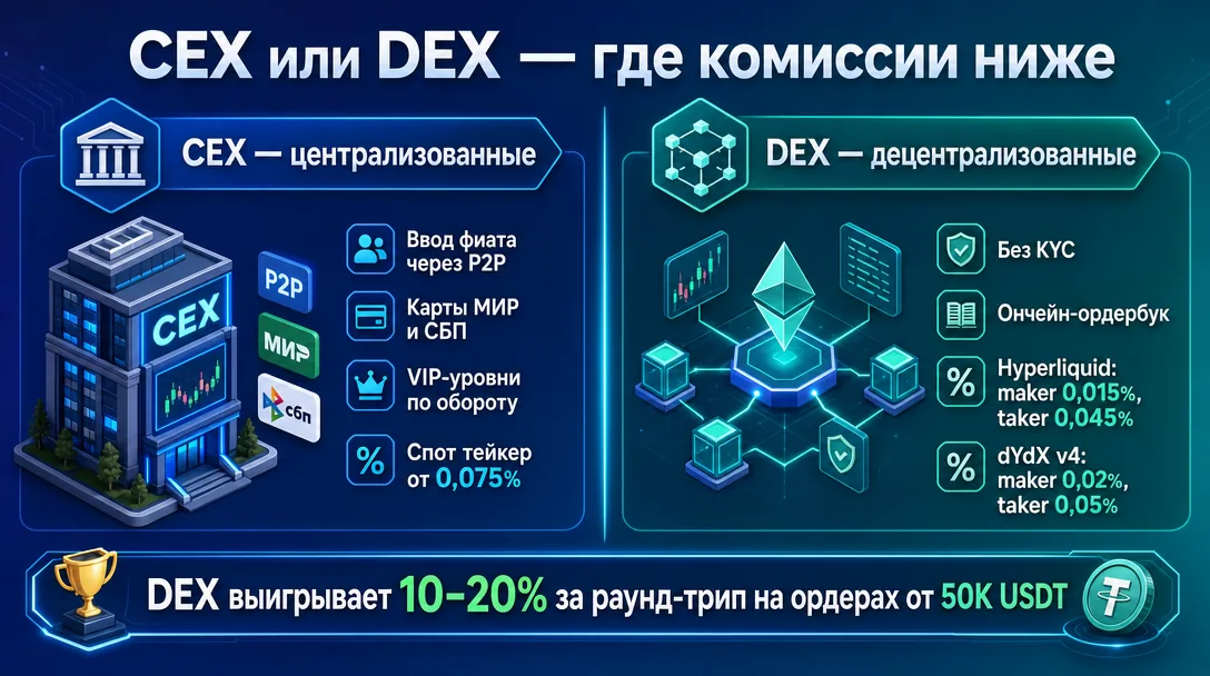 Схема сравнения централизованных и децентрализованных бирж