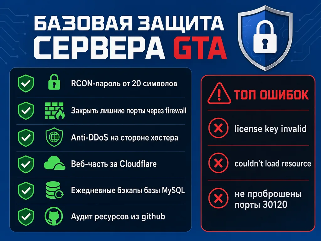 Чеклист базовой защиты сервера GTA от DDoS и взлома