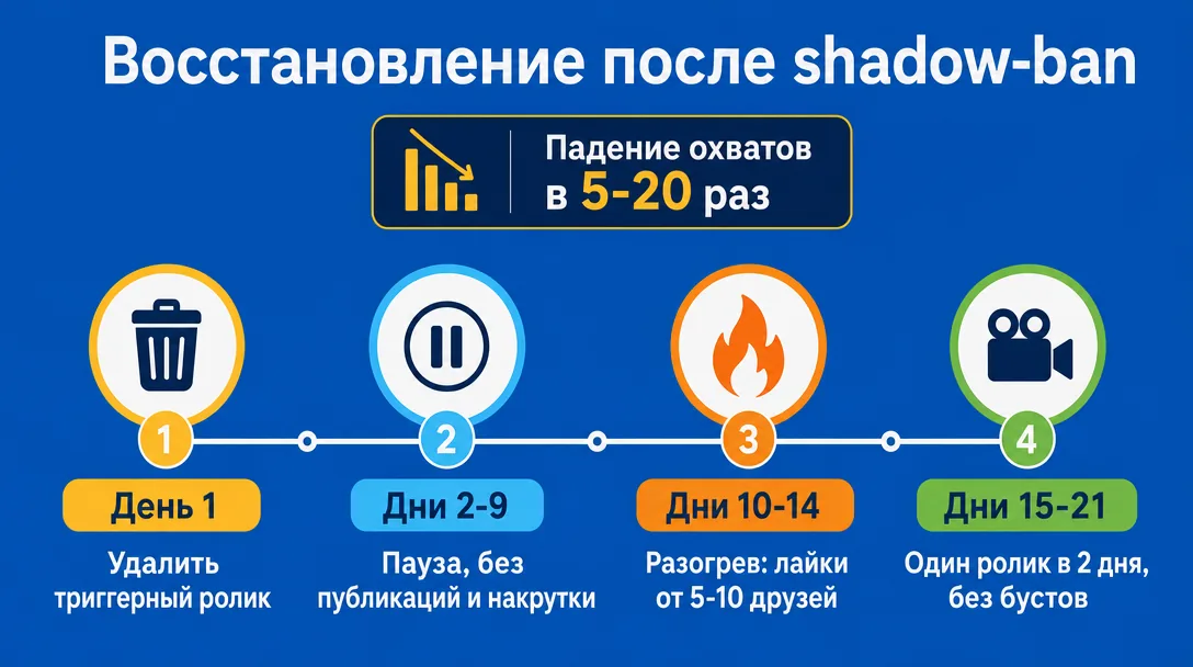 Диаграмма плана восстановления аккаунта Likee после shadow-ban