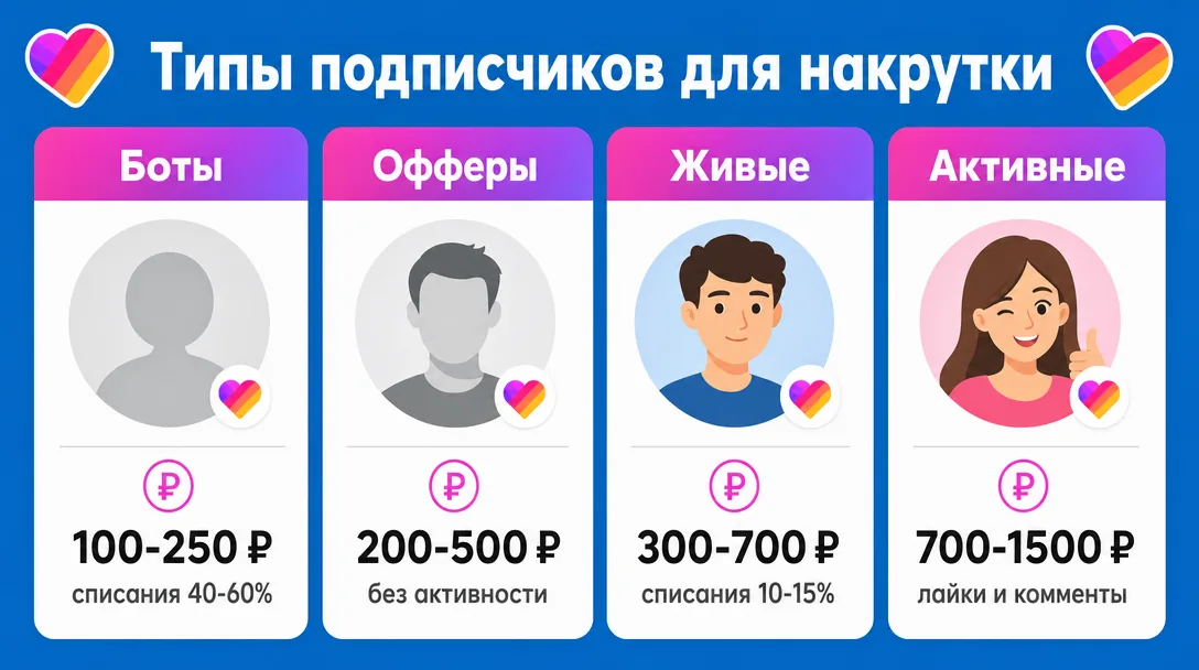Сравнение типов подписчиков для накрутки в Likee и их характеристик