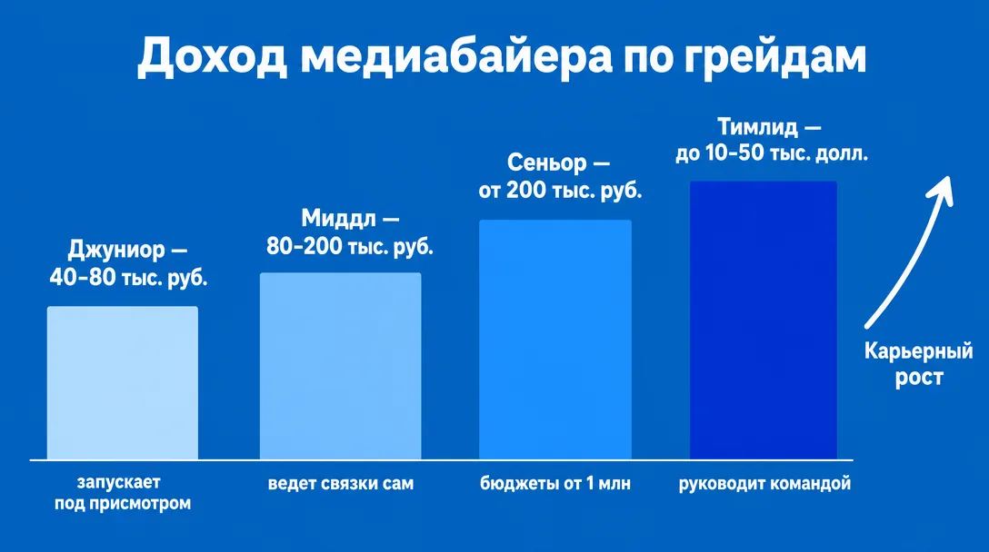 График дохода медиабайера по грейдам junior middle senior тимлид