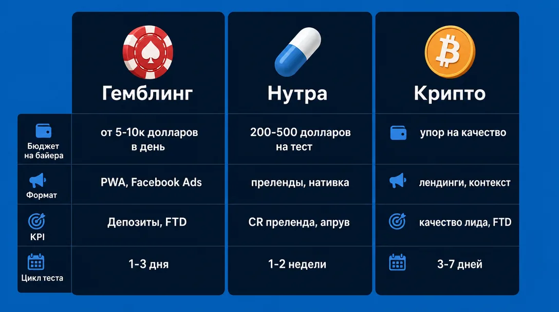 Сравнение работы тимлида в Gambling, Nutra и Crypto