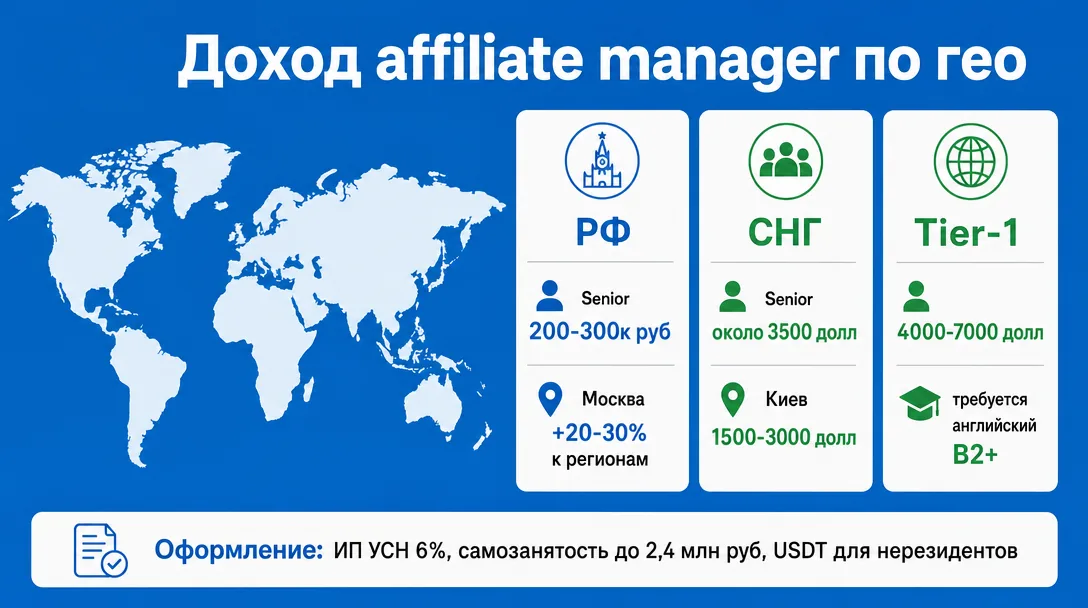 Карта дохода affiliate-менеджера по регионам и гео