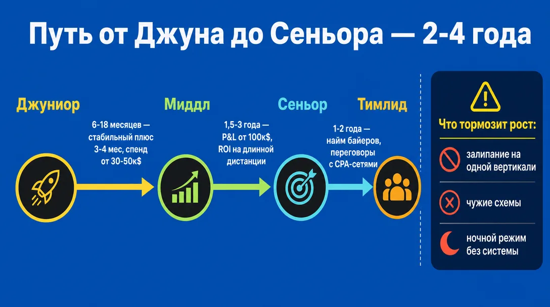 Таймлайн карьерного роста медиабайера от джуна до тимлида