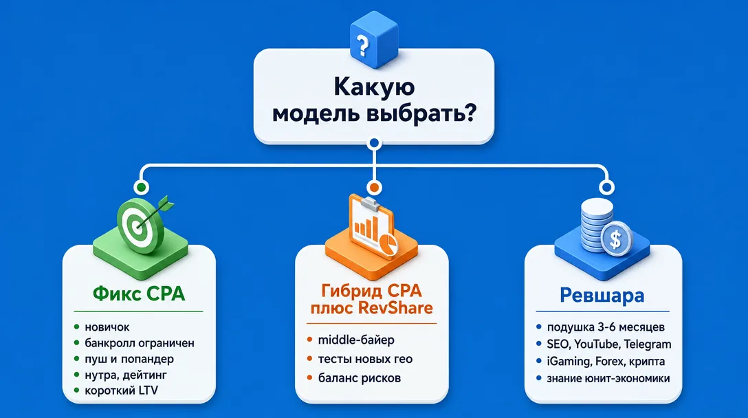 Схема выбора между revshare фиксом и гибридной моделью