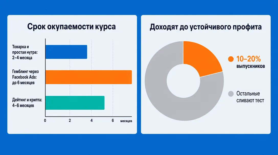График окупаемости курсов арбитража по вертикалям и доле выпускников