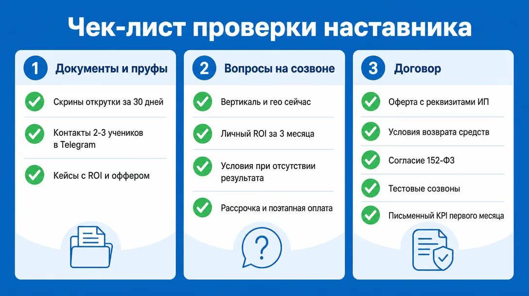 Чек-лист проверки наставника по арбитражу до оплаты