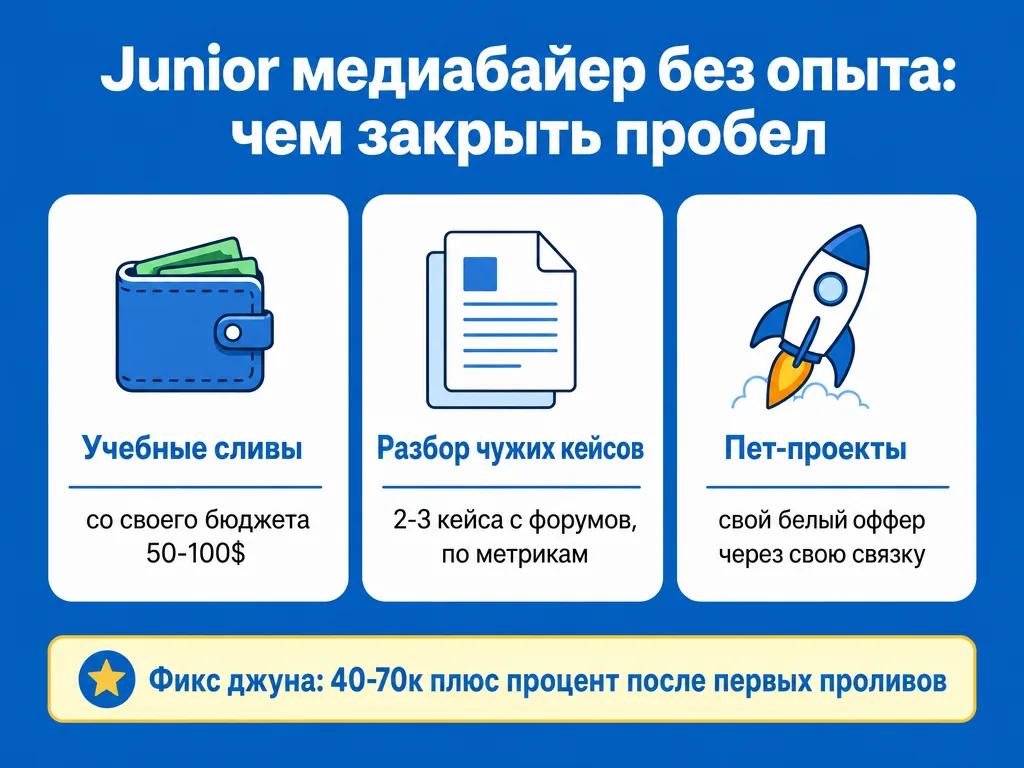 Инфографика по подготовке джуниор медиабайера и зарплате