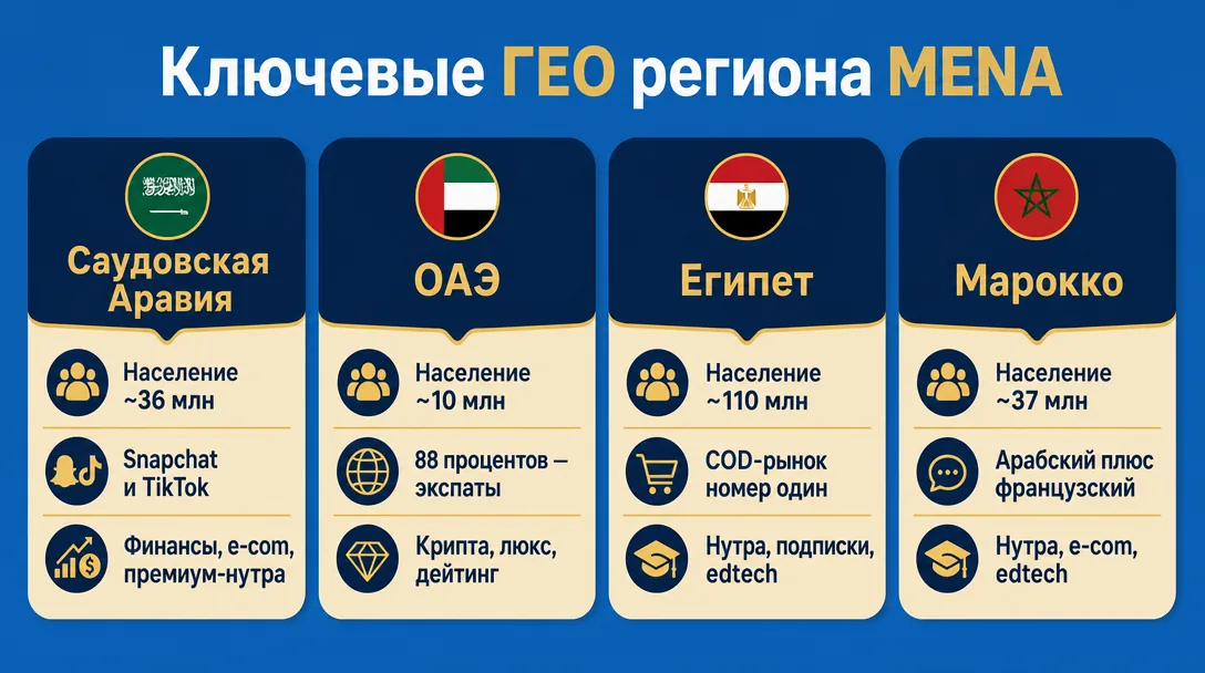 Ключевые страны MENA с населением и вертикалями