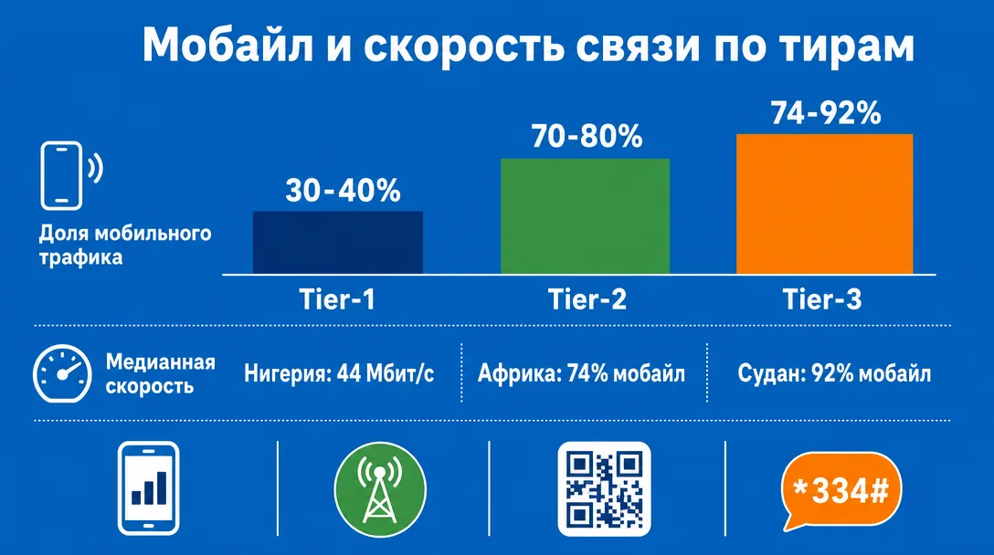 График доли мобильного трафика по тирам и скорость интернета