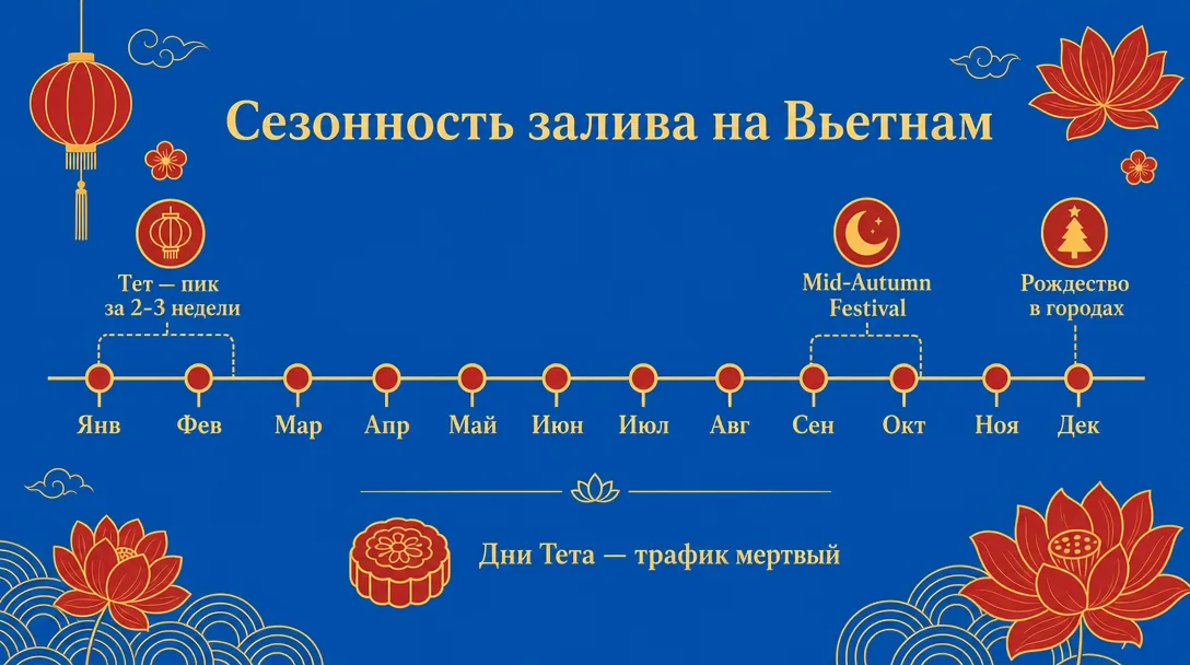 Сезонный календарь залива на Вьетнам и пики конверсии