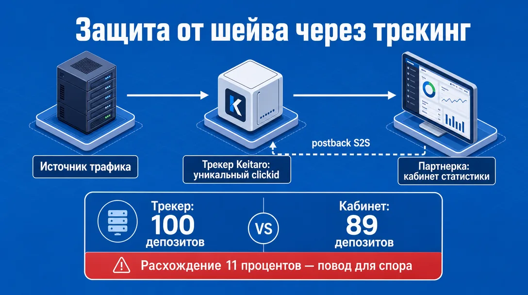 Схема защиты от шейва через трекер Keitaro и postback S2S