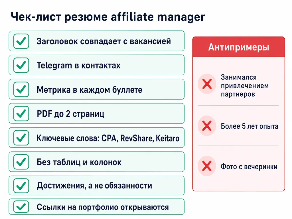 Чек-лист проверки резюме affiliate manager перед отправкой