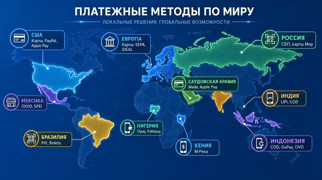 Карта платежных методов по регионам мира для арбитража