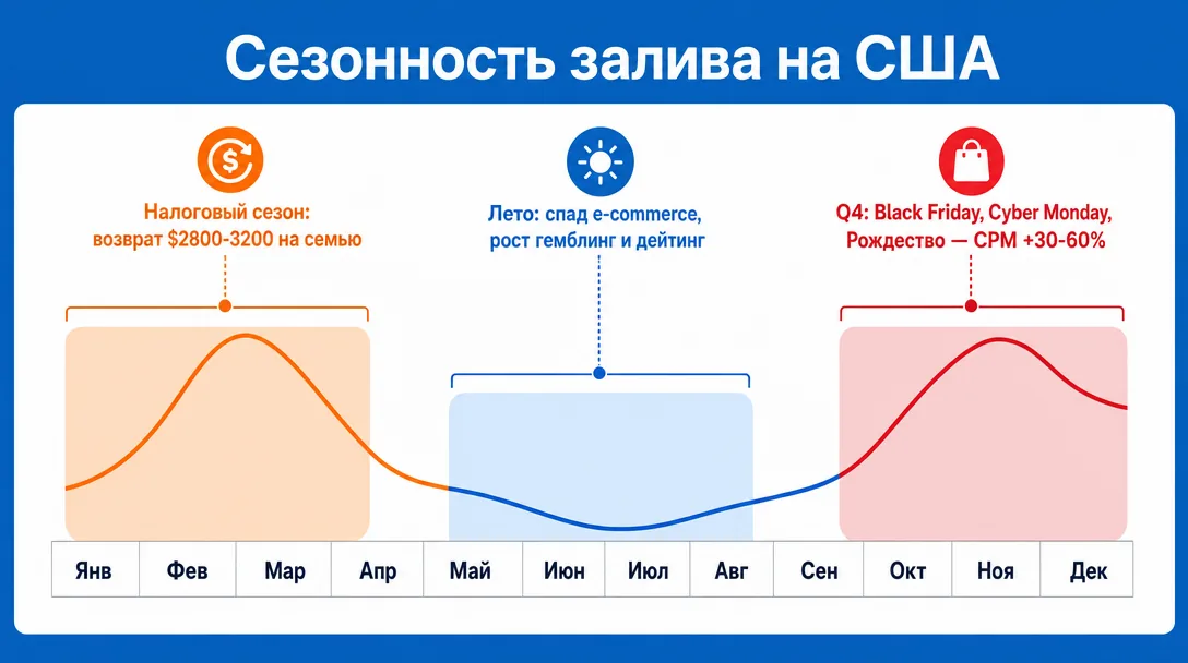 Сезонность арбитража трафика в США по месяцам