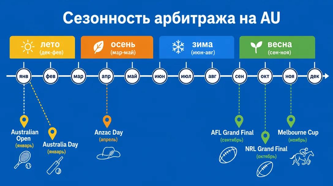 Календарь сезонности и спортивных событий Австралии для арбитража