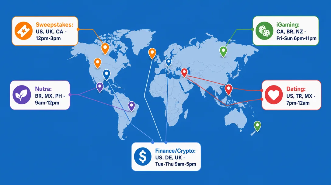 World map showing top push verticals paired with best performing GEOs