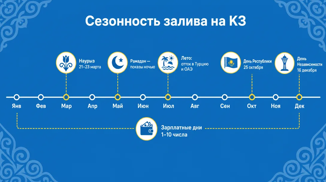 Сезонный календарь арбитража трафика по Казахстану