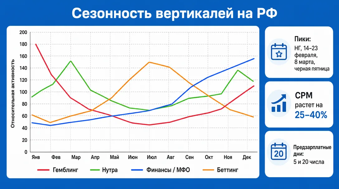 График сезонности арбитражных вертикалей по месяцам в России