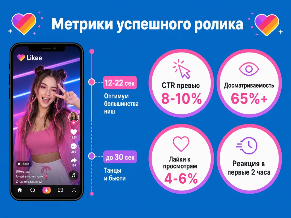 Ориентиры по длине роликов и метрикам досматриваемости в Likee