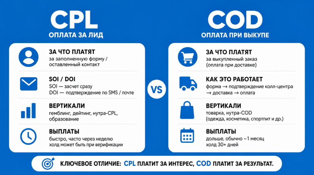 Памятка: отличие CPL от COD модели оплаты