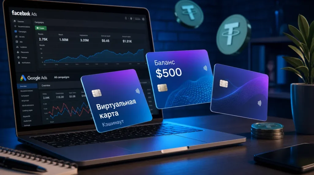 Виртуальные карты Cashinout для арбитража трафика на ноутбуке