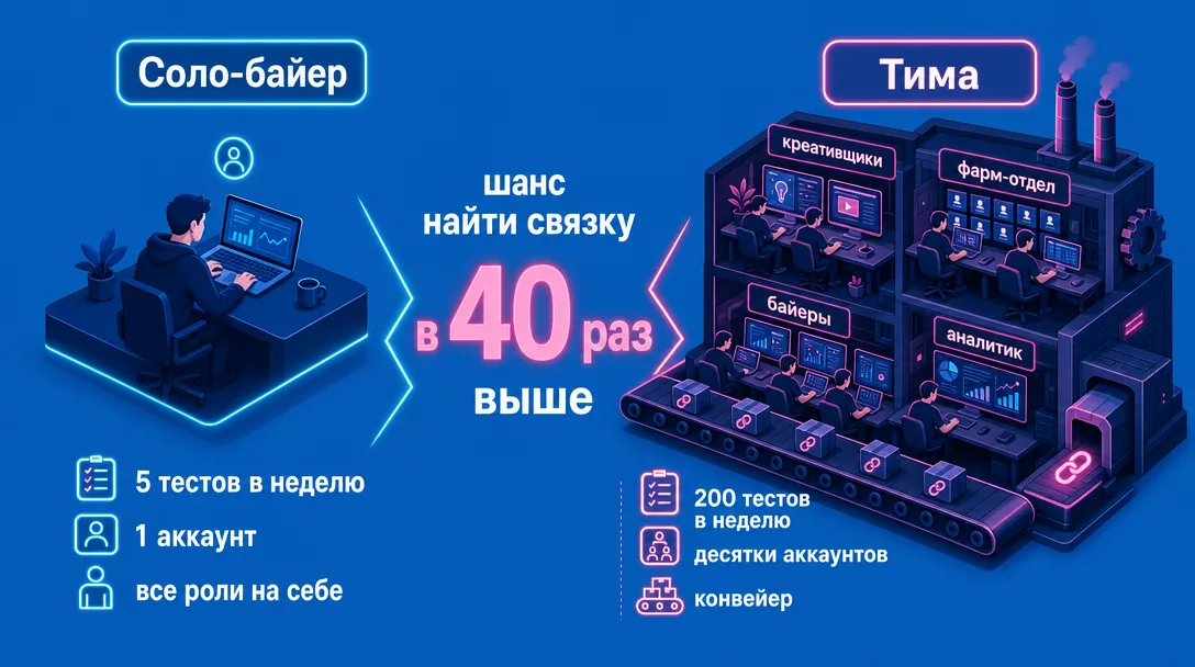 Схема сравнения одиночного арбитражника и команды медиабаинга