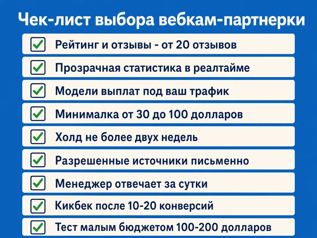 Чек-лист выбора вебкам-партнерки из девяти пунктов
