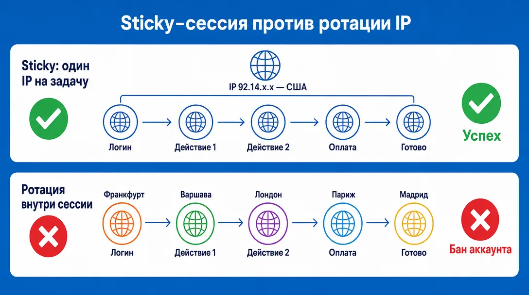 Схема sticky-сессии против ротации IP внутри задачи агента