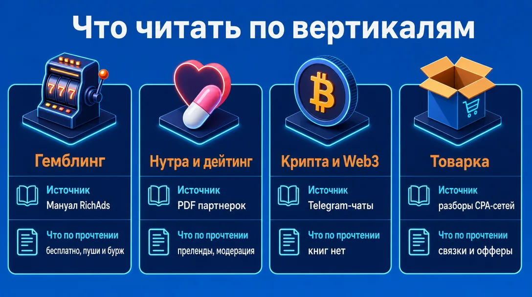 Схема источников знаний по вертикалям арбитража трафика