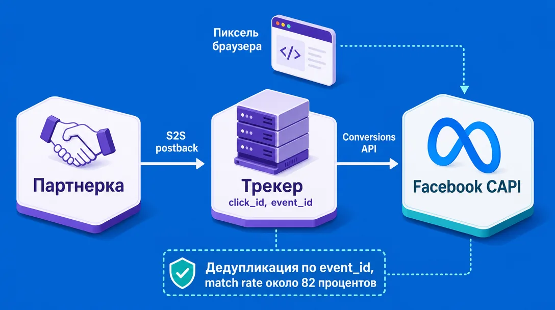 Схема передачи конверсий через трекер в Facebook CAPI по server-to-server