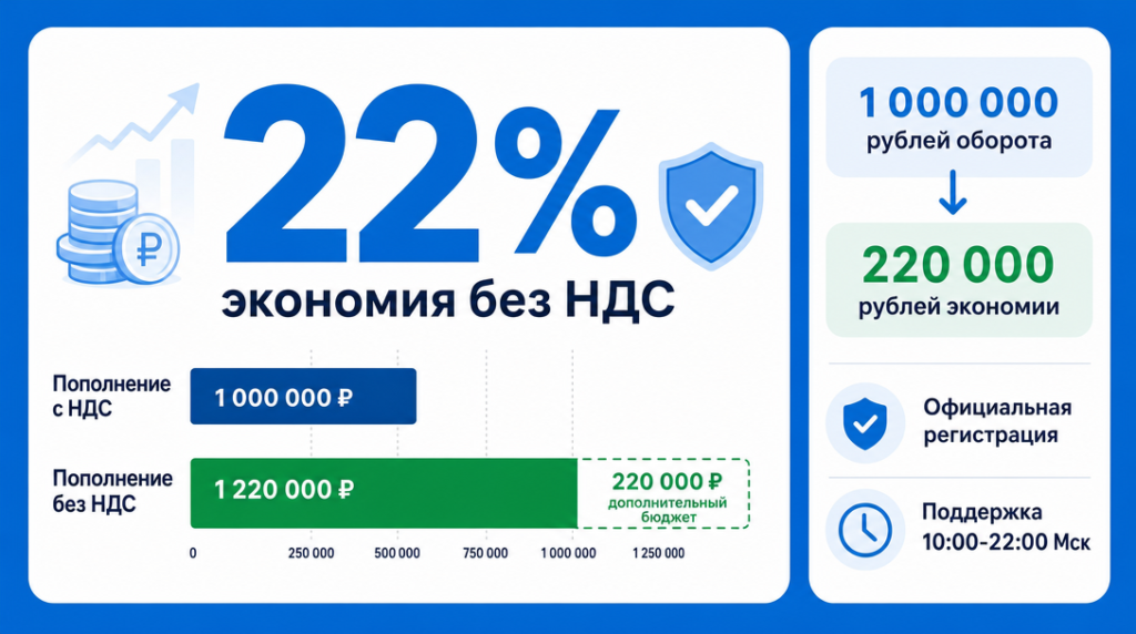 Инфографика экономии на пополнении Яндекс.Директ без НДС